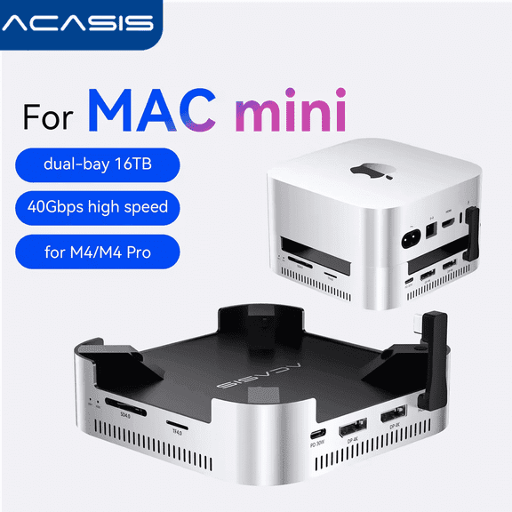 ACASIS 40Gbps Mac mini M4 Dock & Stand with Dual-Bay NVMe SSD Enclosure, Aluminum DP Hub for Mac mini M4 and M4 Pro 2024