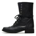 thumbnail image 2 of YDN Women Fashion Combat Boots Closed Round Toe Zippers Flats Lace Up Mid Calf Booties Working Outfit Party Shoes Size 10.5 Black, 2 of 4