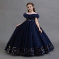 thumbnail image 4 of BFHHYA Girls Tulle Dresses Lace Off Shoulder Long Dress Wedding Birthday Flower Girl Dresses Size 3-14 Years, 4 of 5