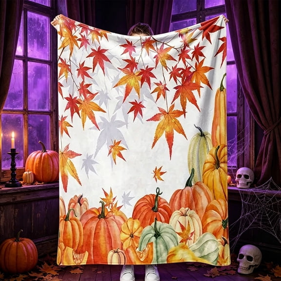 Halloween Blanket 59.1x39.4in Warm Flannel Blanket Ghost Print for Sofa Bedroom Decor by OVFUIZ