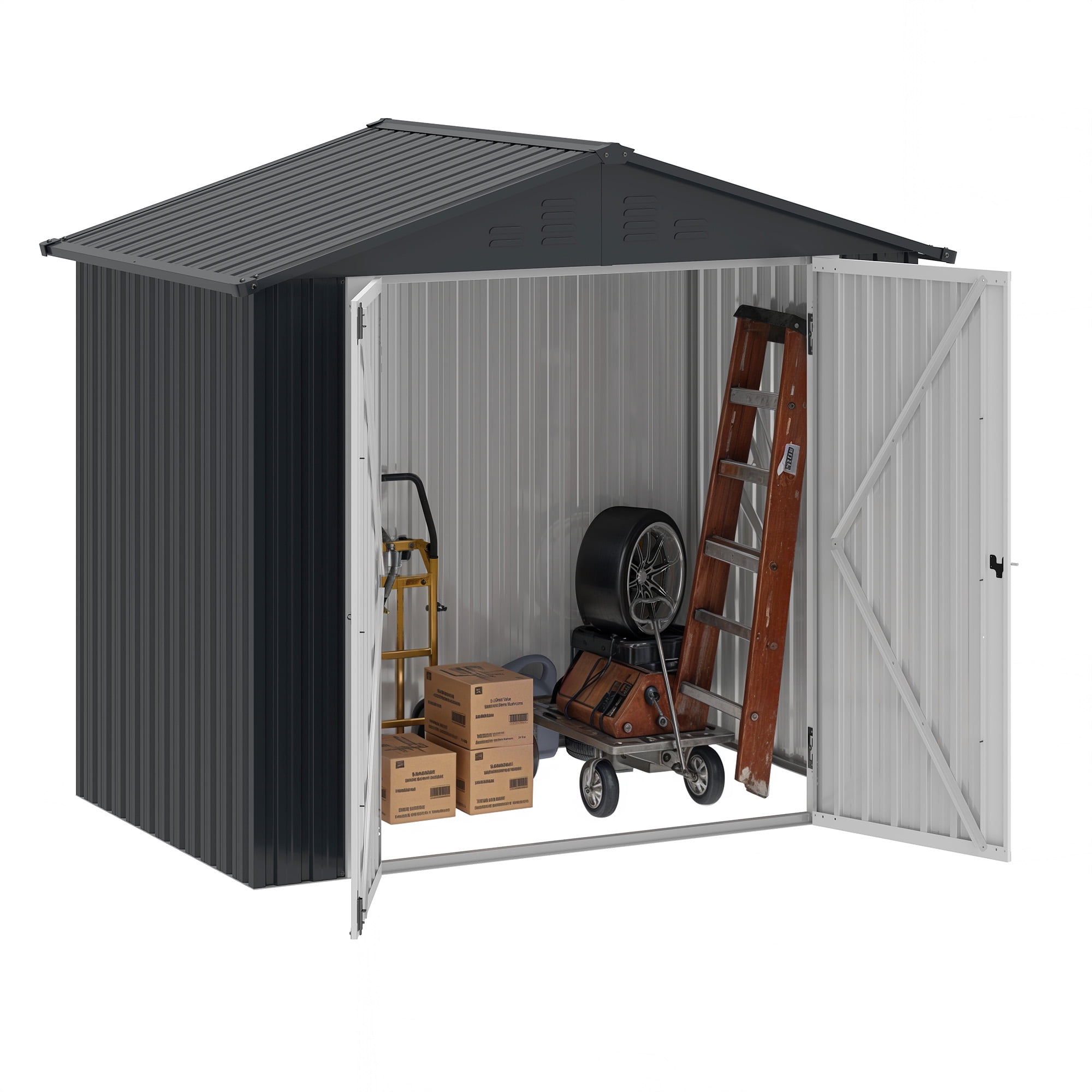 Uforic 6x4ft Outdoor Storage Shed, Lockable and Weatherproof with Vents for Backyard, Dark Gray