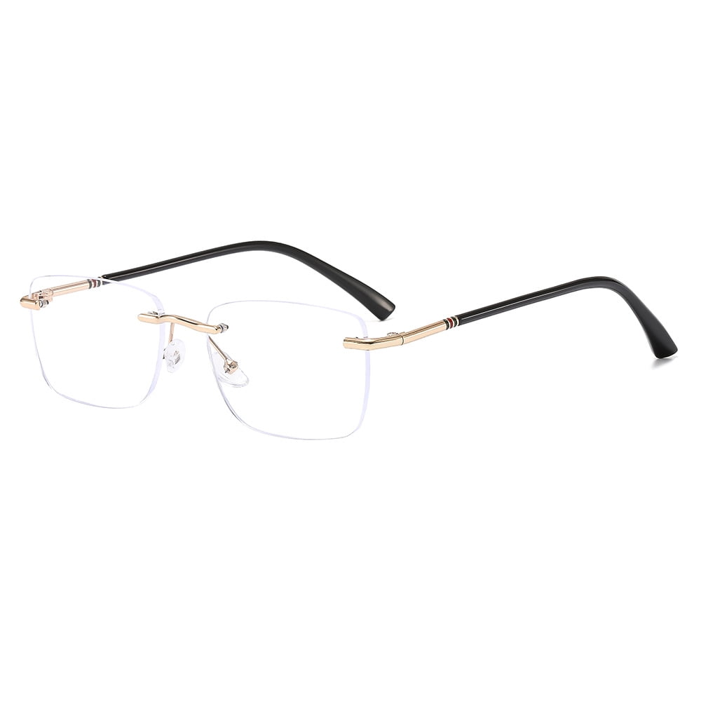4 Pairs of Women Rimless Rectangular Reading Glasses, Men Frameless Metal Blue Light Blocking Readers