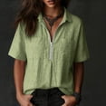 thumbnail image 5 of Olyvenn Women's Half-Zip Linen Blend Button Collared Shirt, Short Sleeve, Two Chest Pockets, Casual & Workwear Top Green XXL, 5 of 7