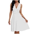 thumbnail image 6 of APEXFWDT Women's Deep V-Neck Sleeveless Dress Slim Fit Midi Dress with Pockets, for Home and Daily Leisure,M,White, 6 of 6
