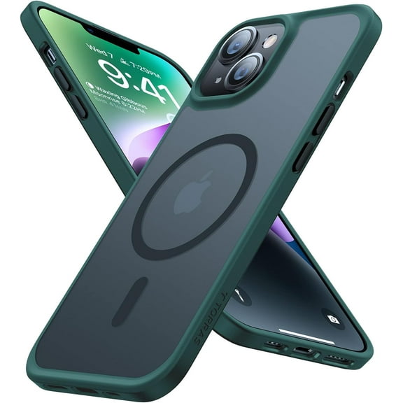 Magnetic Guardian for iPhone 14 Case for iPhone 13 Case [10FT Military Grade Drop Tested][Compatible with MagSafe] Translucent Matte Slim Phone Case for iPhone 14, Green