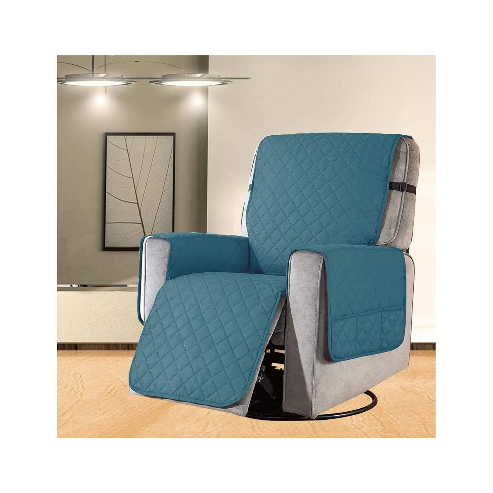 Quilting Waterproof Recliner Slipcover, Recliner Chair Cover Reversible Armchair Covers Sofa Slipcover Elastic Band Recliner Cover Anti-Slip Armchair-Light blue-large