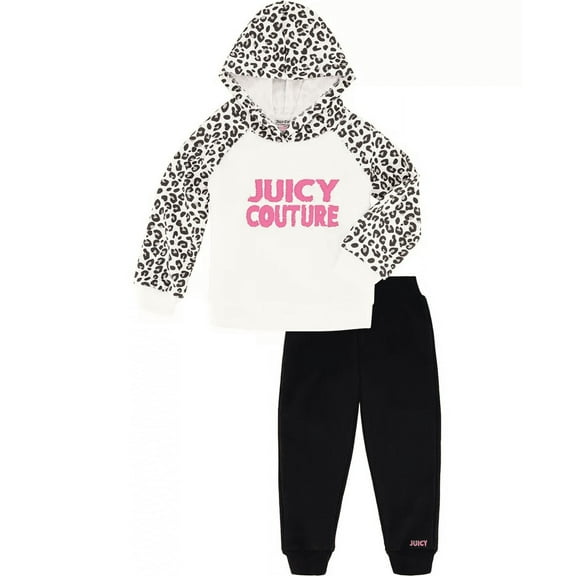 Juicy Couture BLACK Toddler Girls 2-Set Leopard-Trim Hoodie and Joggers, US 3T