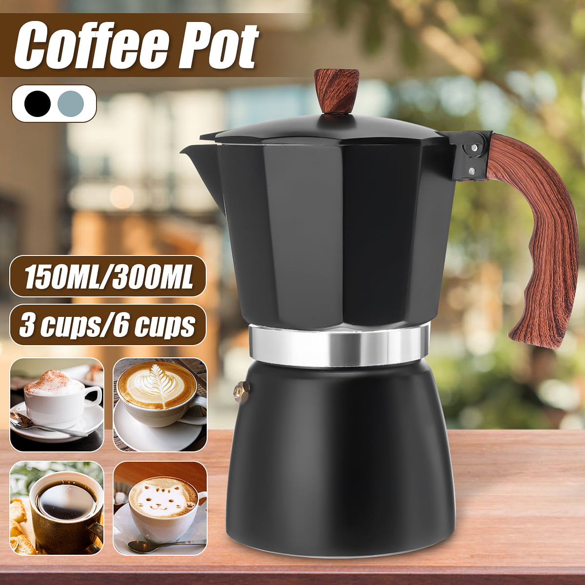 300ml Aluminum Espresso Maker 6 Cup Italian Type Moka Pot Espresso Coffee Maker Stovetop Coffee Makers for Home Office Coffee Pot 