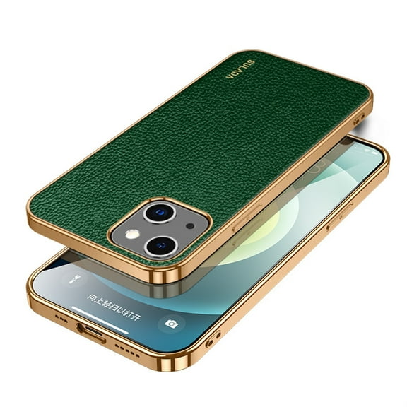 SaniMore for iPhone 14 (6.1" 2022) Case, PU Leather Skin & Metal Bumper Shockproof PC Backplane, Wireless Charging Slim Magnetic Vintage Shell, Anti-drop Anti-scratch Cover For iPhone 14, Green