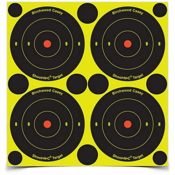 BIRCHWOOD CASEY Shoot-N-C 3" Bull's-Eye Reactive Targets - Highly Visible Instant Feedback Self-Adhesive Shooting Target Stickers with Repair Pasters - 48 Targets, 120 Pasters