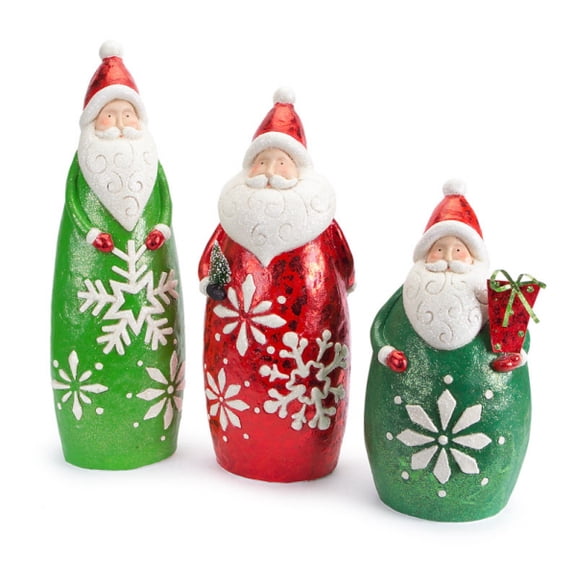 Melrose Set of 3 Santa Claus in Glittered Snowflake Suit Christmas Figurines 24.25"