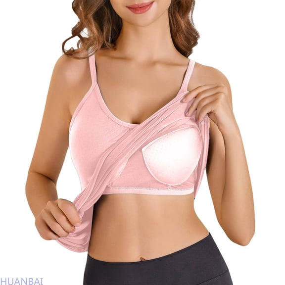 HUANBAI Camisole For Women Built In Bra Tank Tops Plus Size Flowy Adjustable Spaghetti Strap Tanks Pleated Loose Vest Women's Basic Camisoles ,5X-Large(Pink)