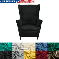 SHANNA Stretch Wingback Chair Covers, Velvet Wing Chair Slipcover Soft Furniture Covers For Living Room Bedroom Hotel (Black)
