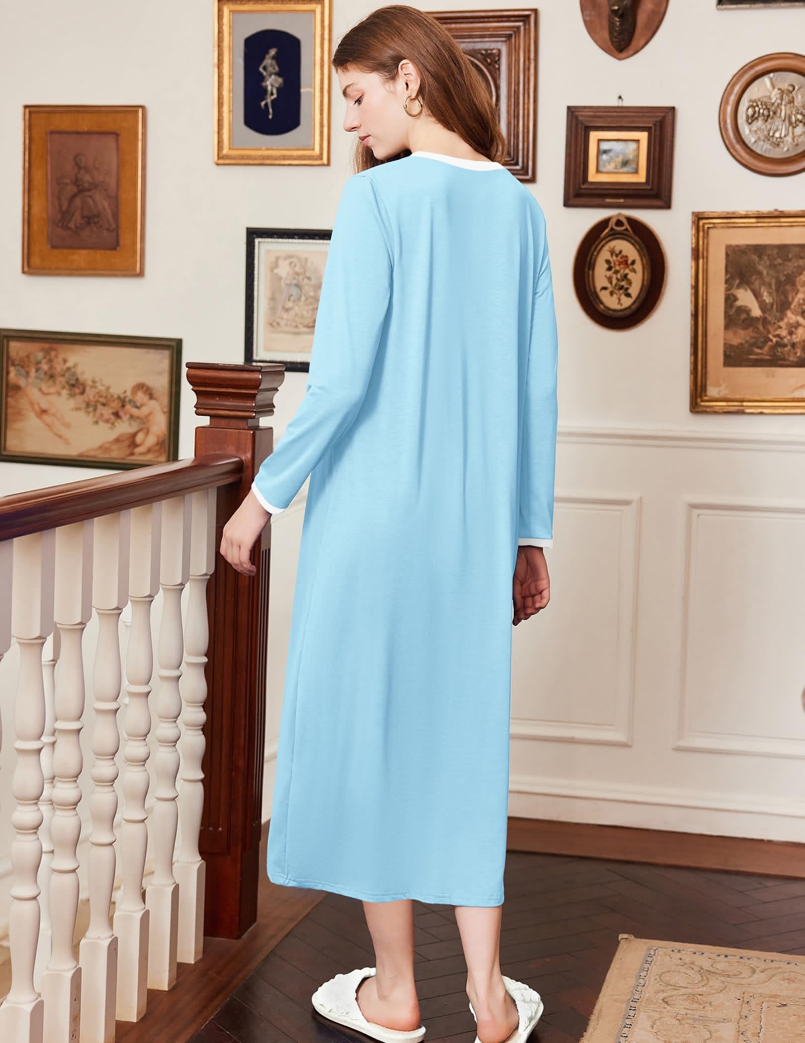 thumbnail image 5 of Ekouaer Cotton Nightgowns for Women Long Sleeve Nightgown Full Length Night Gown Soft Comfy Nightdress Button Sleep Shirts, 5 of 6