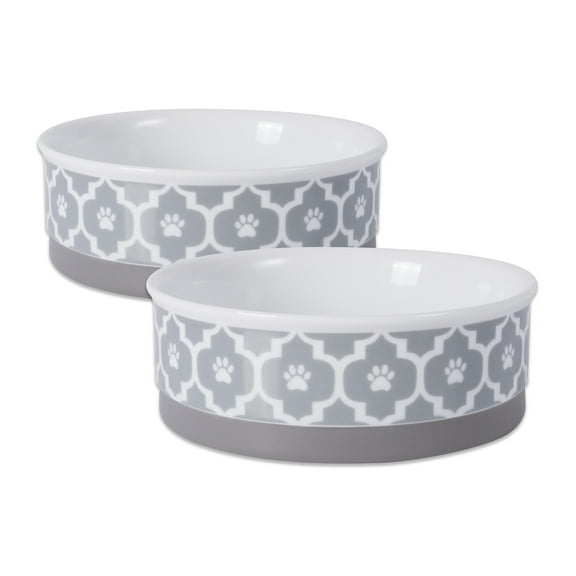 Bone Dry Lattice Pet Bowl, Dishwasher Safe, Medium Set, 6x2", Gray, 2 Count