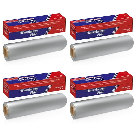 Ox Plastics Aluminum Foil Wrap | Heavy-Duty, Commercial Grade for Food Service Industry | Silver Foil for Cooking, Roasting, Baking, BBQ & Parties | 18"x 500 feet (4 Pack)
