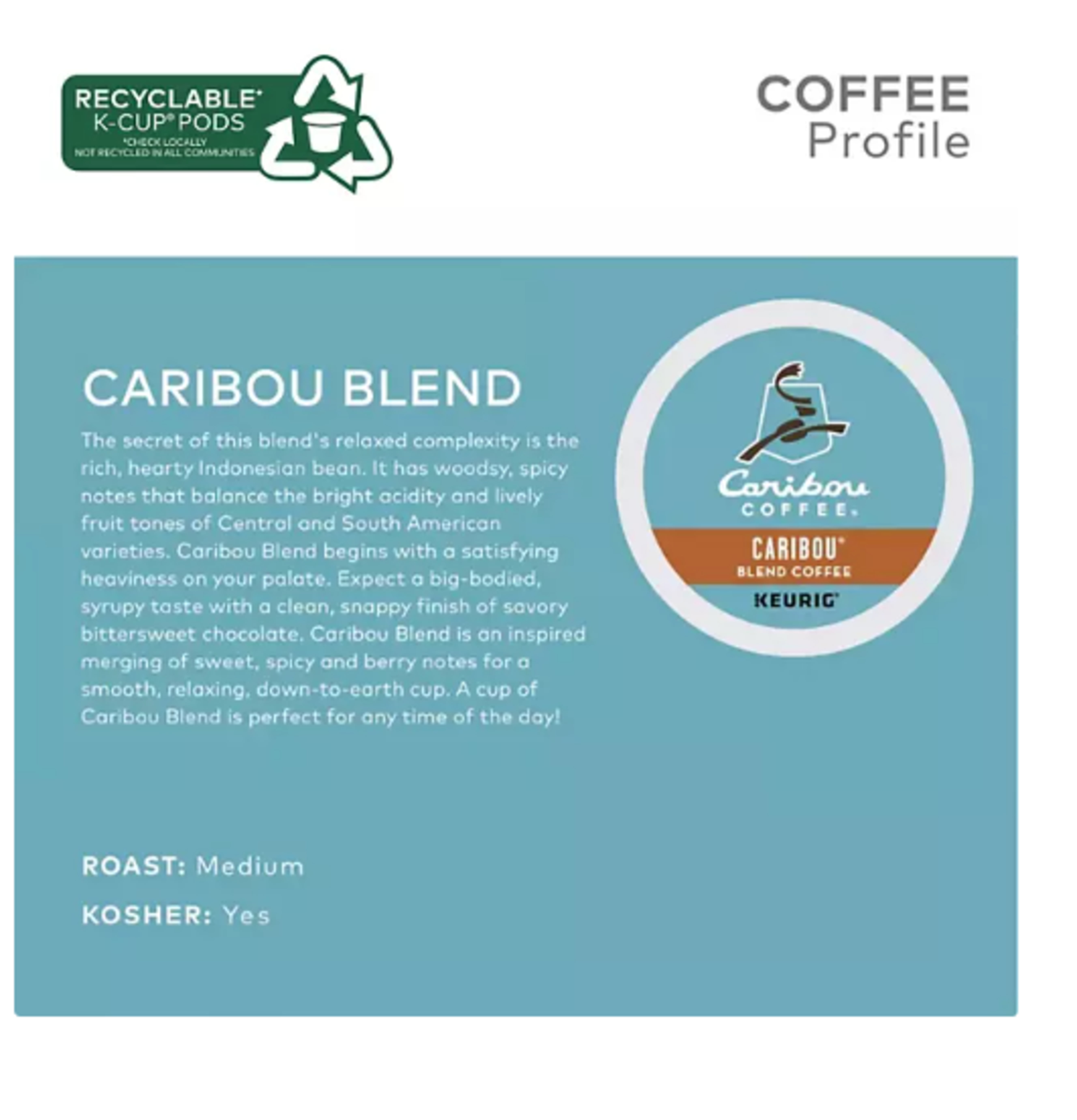 Caribou Coffee Medium Roast K-Cup Pod, Caribou Blend, 80 ct.