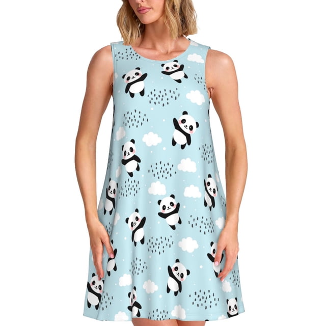 Disketp Cute Panda Bear para Vestido sin Mangas para Mujeres, Vestidos de Verano para Mujeres, Casual y Holgado para la Playa