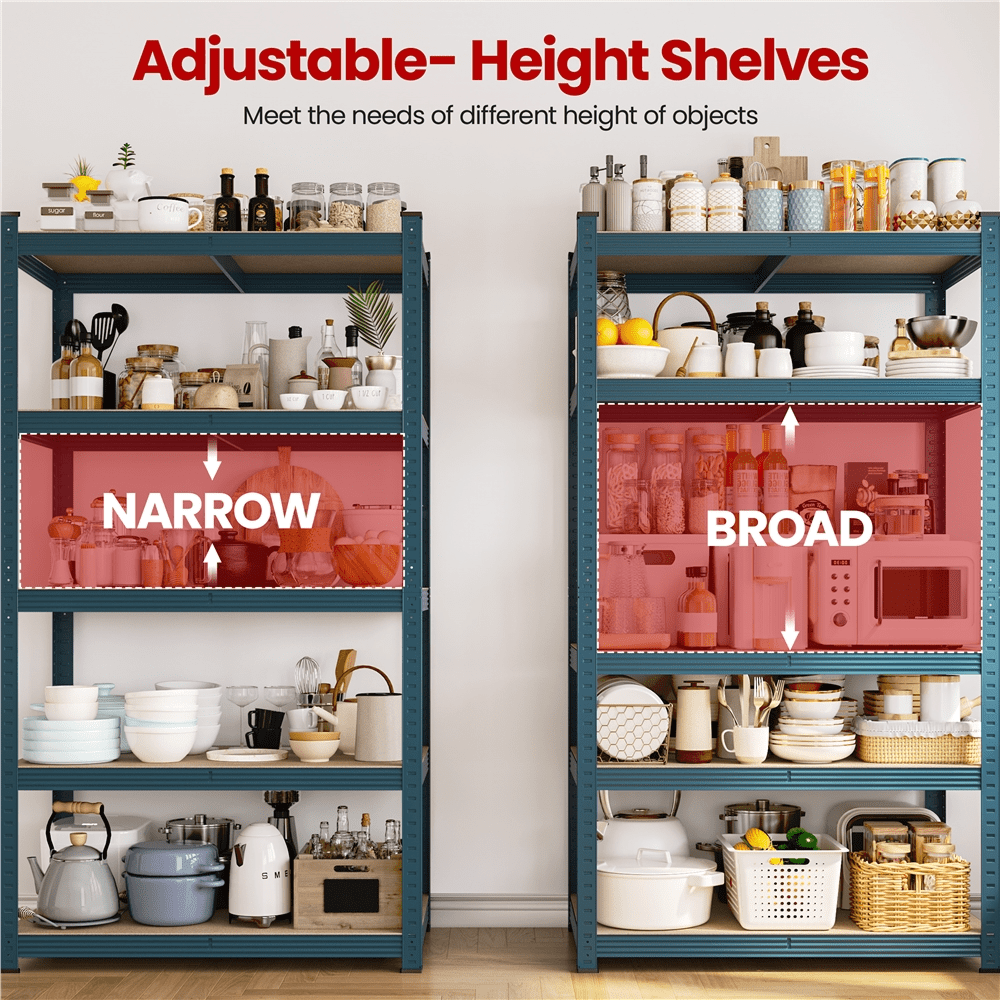 Alden Design 5-Shelf Boltless & Adjustable Steel Storage Shelf Unit, Neptune Blue