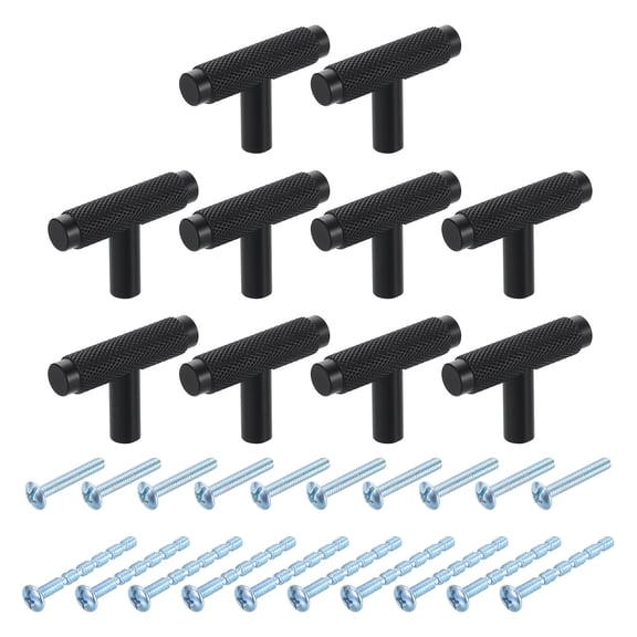 10Pack T Bar Cabinet Knobs,  2" Dia x 1.34" Height Drawer Knob Handle Pulls for Kitchen Cabinets Bedroom Dresser Wardrobe, Black