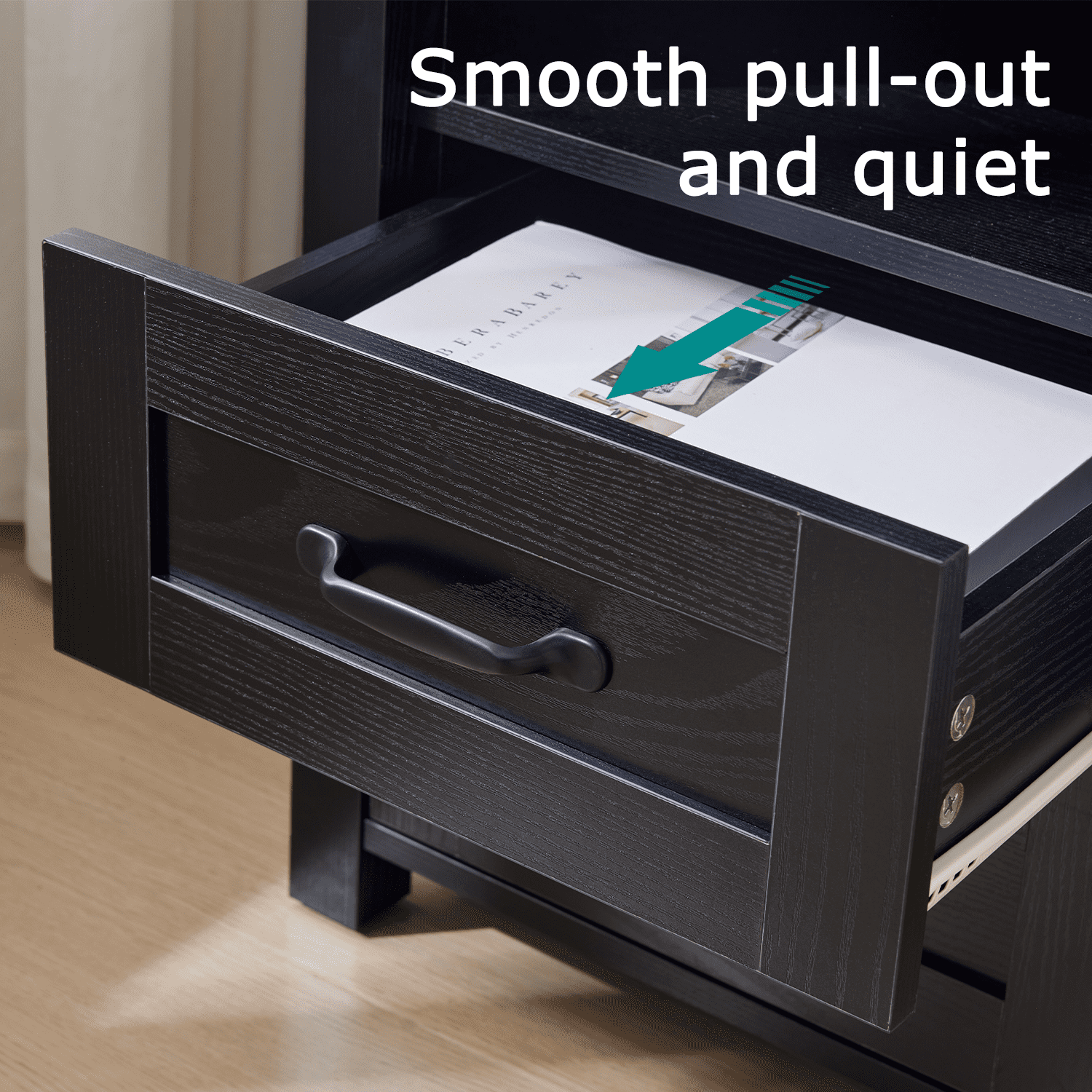 Nightstand with Charging Station,Side Table with 2 Drawers Storage Cabinet for Bedroom, Living Room, Black