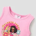 thumbnail image 5 of Barbie Girls Outfit Set Sleeveless Graphic Pink Tee with Floral Short Leggings Sizes 3-10, 5 of 7