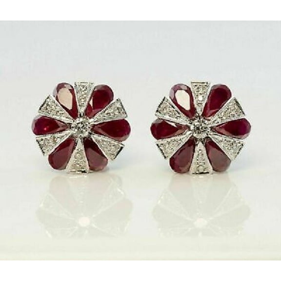 1.50Ct Pear Cut Simulated Red Ruby Women's Stud Earrings 14K White Gold Plated