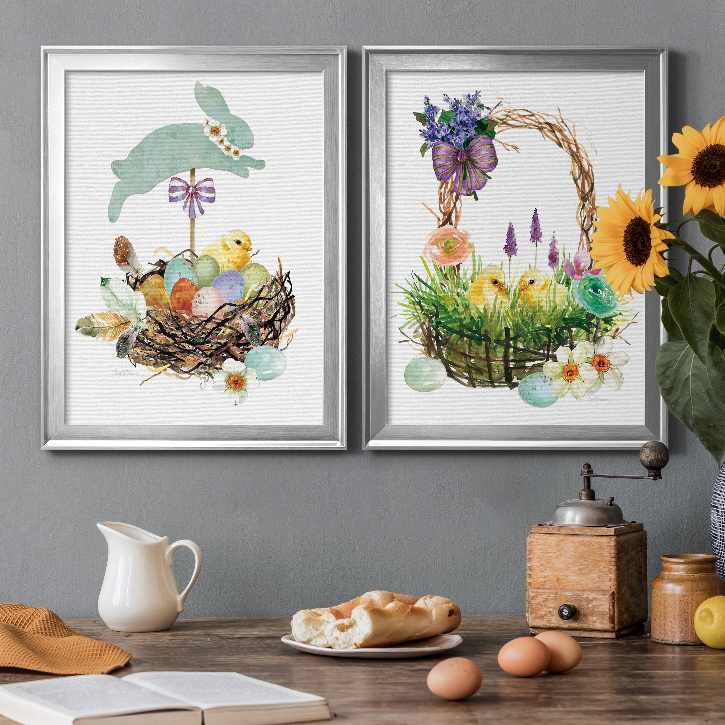 2 Piece Set Bunny Hop Premium Framed Canvas - Ready to Hang - 18.5 x 24.5 Each - Silver Frame