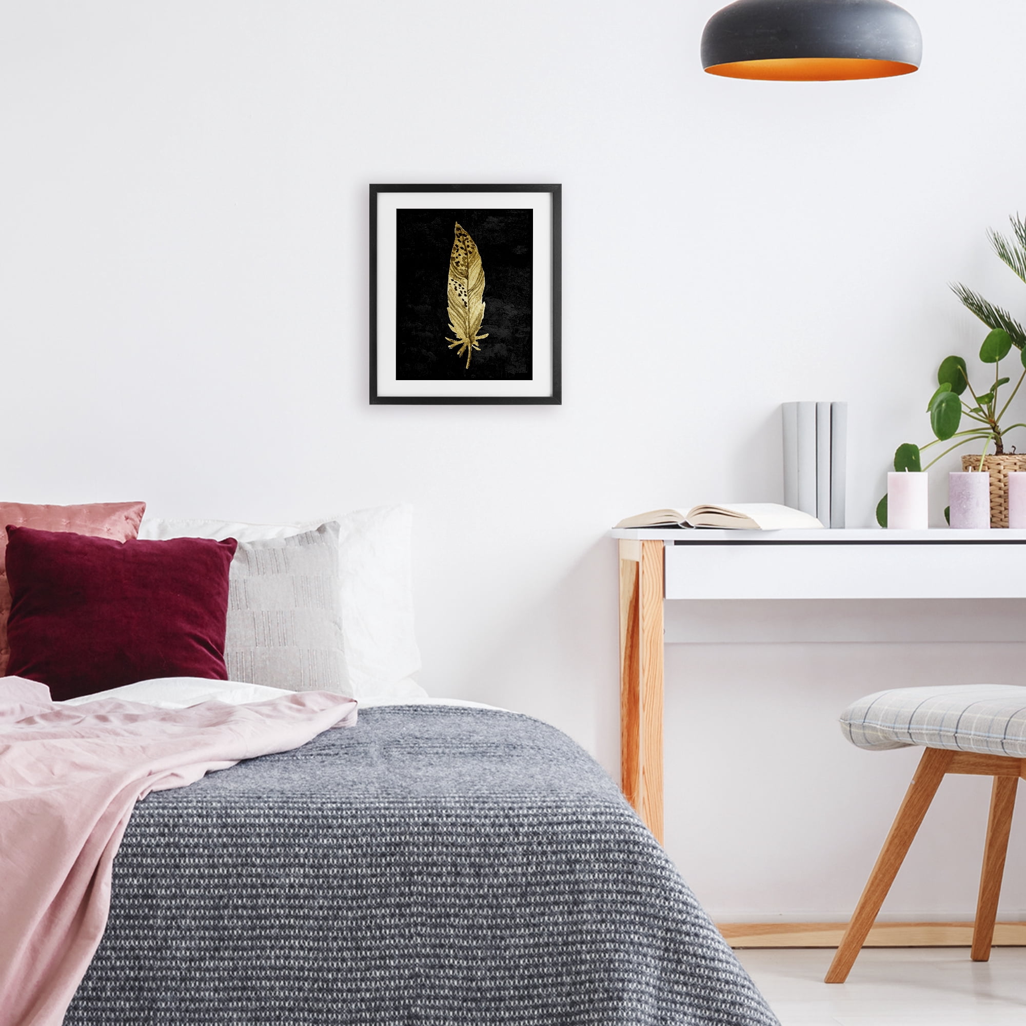 Speckled Feather on Black Black Framed Print Under Glass, design by Kim Allen