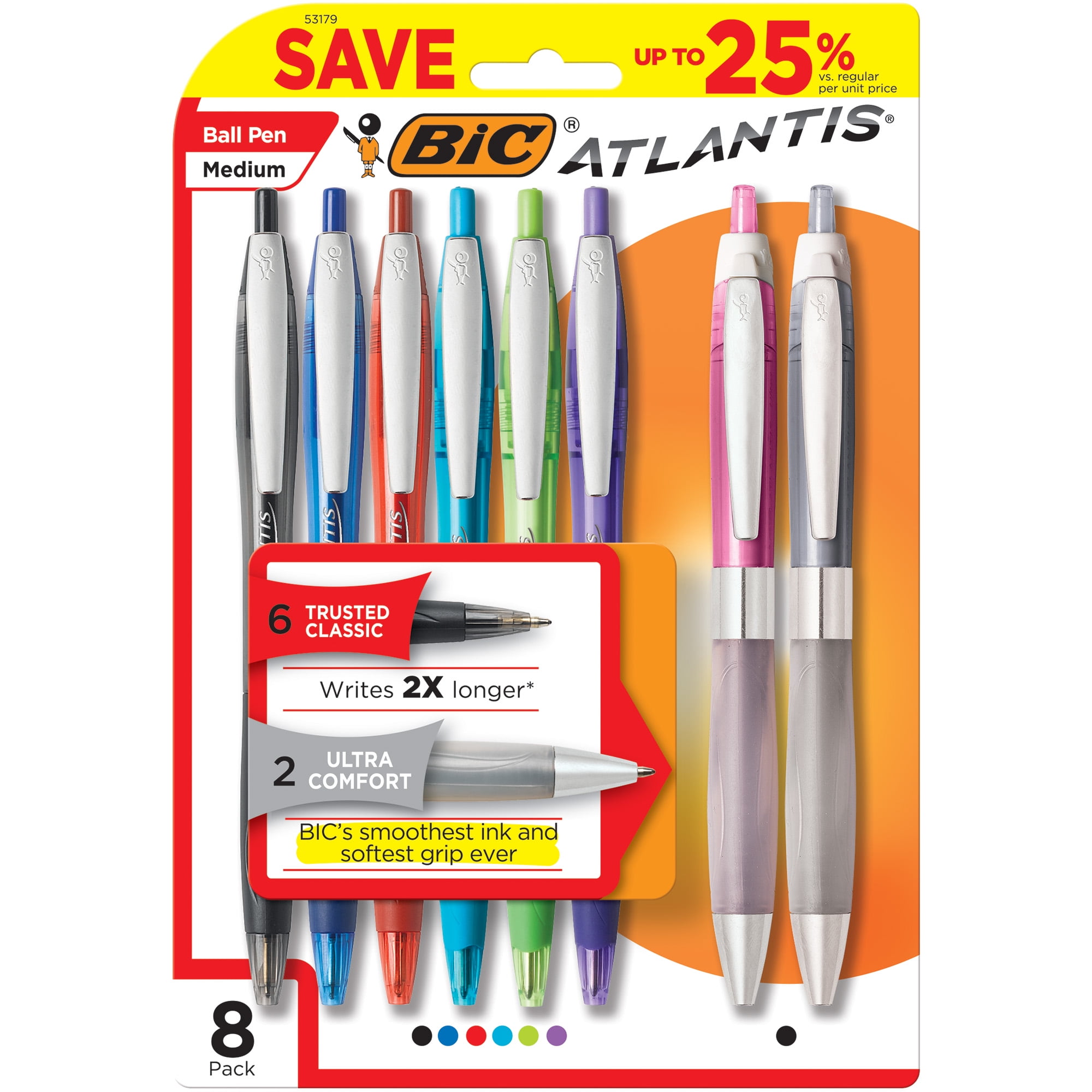 BIC Atlantis Trusted Classic Retractable Medium Ball Pen Writes 2X Longer NEW 