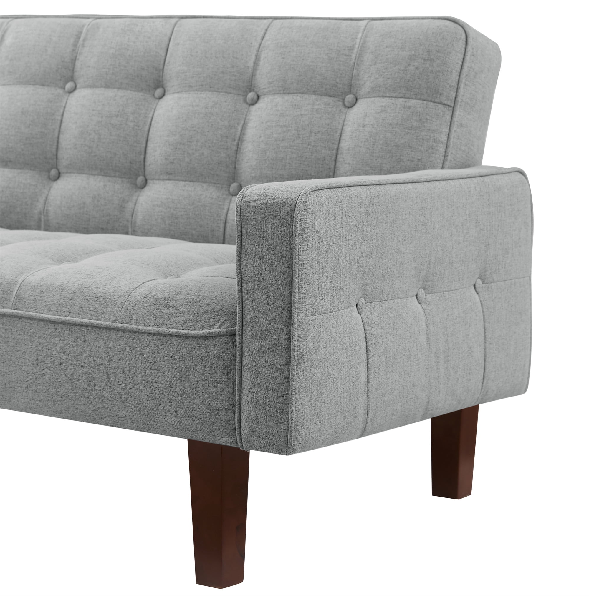 Aukfa 74" Square Arm Futon Convertible Sofa Bed for Home Office, Button-Tufted Back, Gray