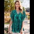 thumbnail image 4 of Blusas de Corta con Cuello en V para Mujer, Blusas Florales de Doble Capa de , Túnicas, Tops Planta Verde Azulada L, 4 of 8