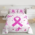 thumbnail image 2 of Feelyou Pink Hope Ribbon Full Size Comforter Sets for Teen, Flower Floral Print Bedding Comforter Set, Cartoon Butterfly Animal Reversible Bedding Sets, Lightweight Room Decor, 3pcs, 2 of 8