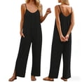 thumbnail image 2 of Women's Jumpsuit, Cotton Linen Sleeveless Overalls with Spaghetti Strap and Pocket, Casual Summer Romper and Beach Cover Up-Black, 2 of 7