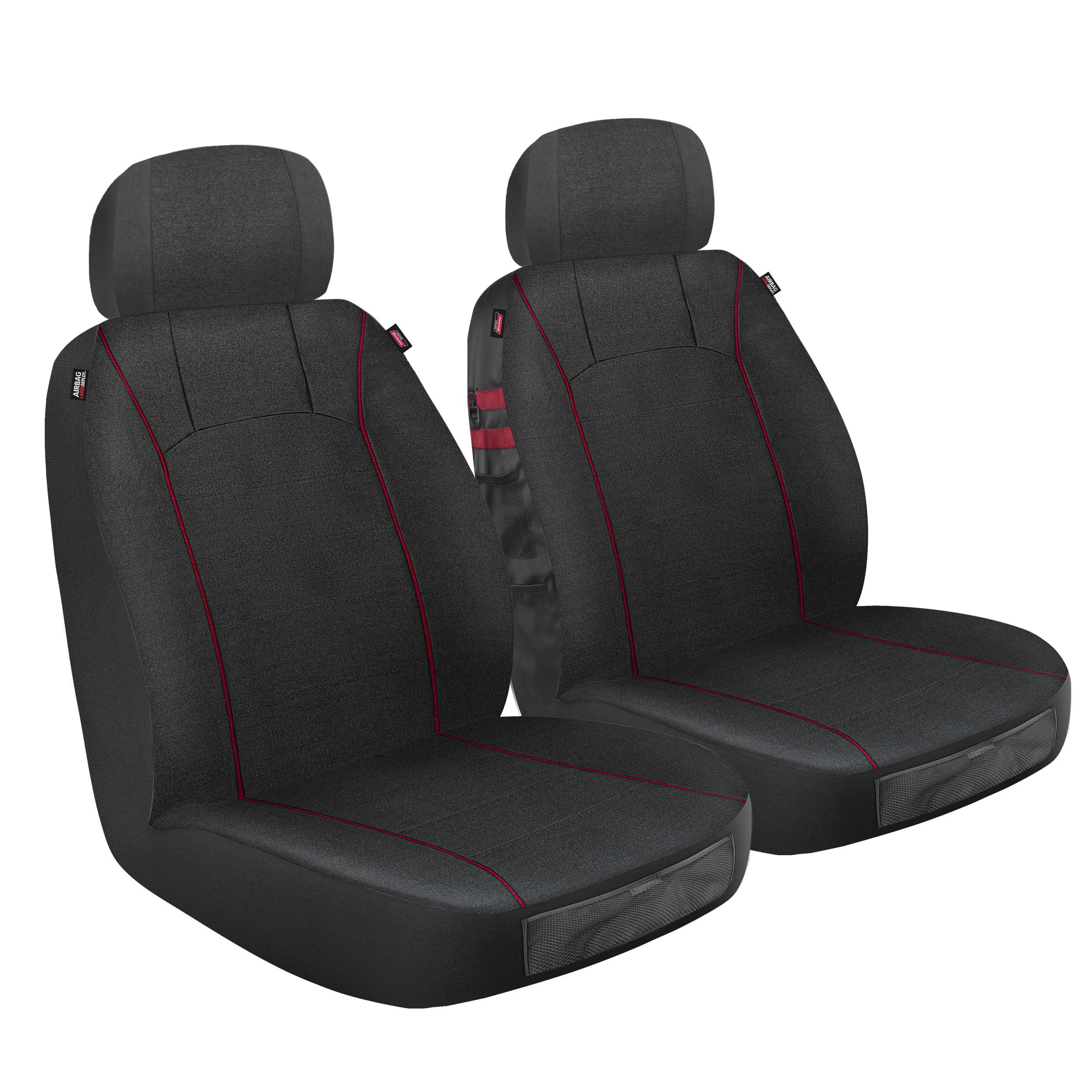Genuine Dickies 2 Piece Universal Front Car Seat Covers with Storage - Black and Red, 43156WDI