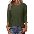 thumbnail image 2 of yillto Womens 3/4 Sleeve Shirts Round Neck Pullover Lightweight Plain Cotton Tee Tops for Women, 2 of 5