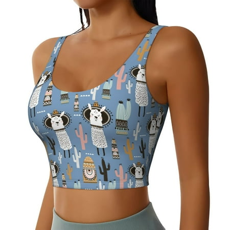 Picia Llamas And Cactus Sports Bra for Women Padded Strappy Sports Bras Medium Support Yoga Bra with Removable Cups Running Yoga Bra-Small