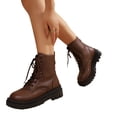 thumbnail image 7 of Brown Combat Boots,Lace Up Lug Sole Boots,Low Top Ankle Booties,Women Vintage Lace Up Combat Boots Thick Lug Sole Low Top Ankle Booties Casual Work Booties,Coffee 5.5, 7 of 7