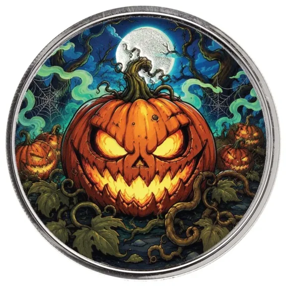 Halloween Jack-O'-Lantern 1 oz Silver Color Round .999 Silver