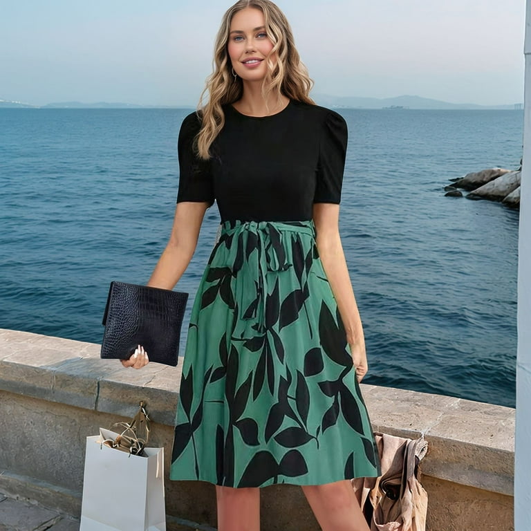 TQWQT Midi Dresses for Women Short Sleeve Teacher Dress Flowy Maxi Dresses  Floral Print Patchwork Ruffle Hem Modest Shirt Dresses Fashion Business  Casual Outfits - Walmart.com