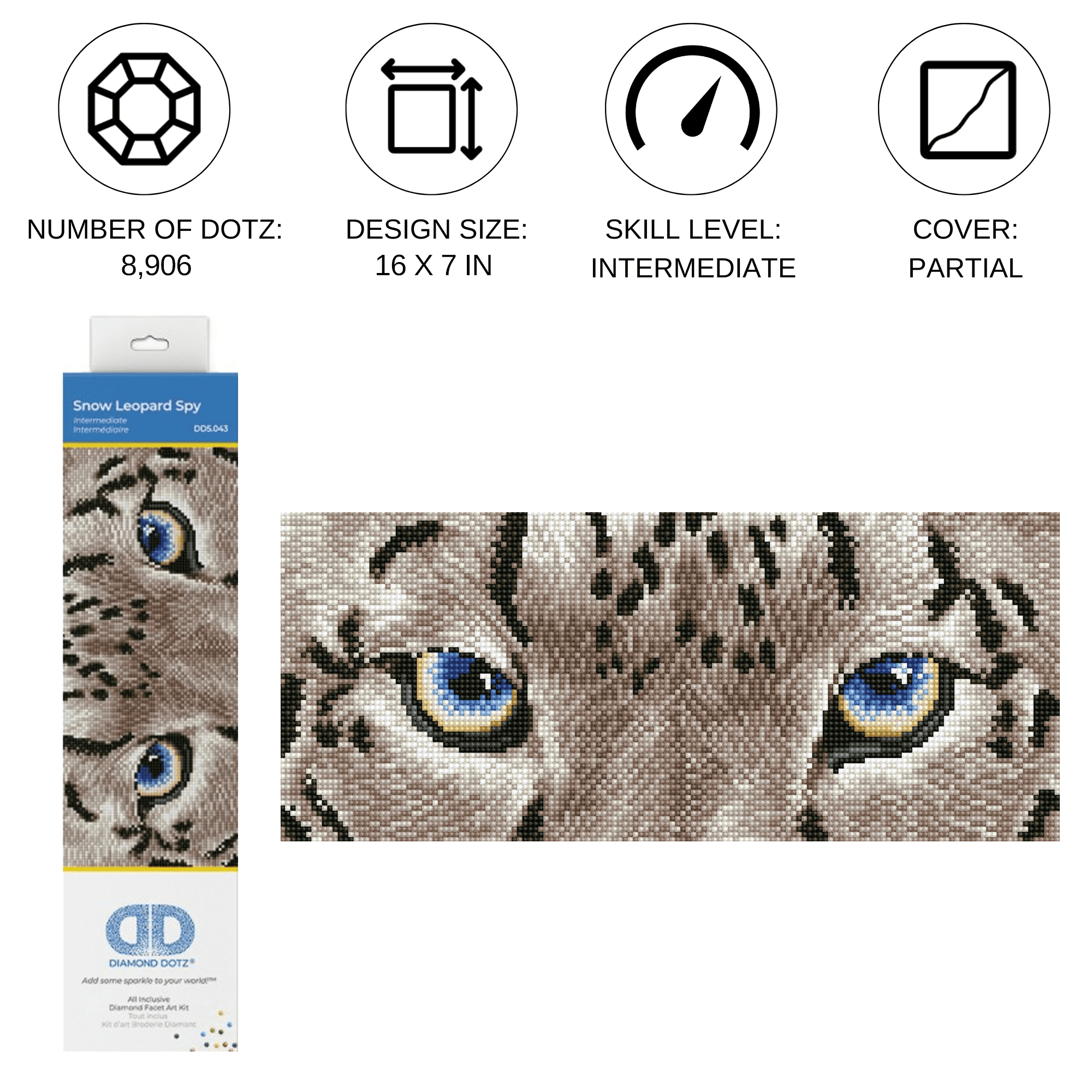 Diamond Dotz Snow Leopard Animal Diamond Painting Kits for Adults - Diamond Art Kits a Relaxing Creative Craft Kit with Dotz Gems 16"x7"