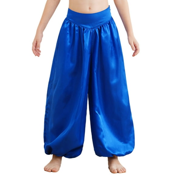 TSSOE Kids Girls Belly Dance Bloomers Halloween Party Tribal Arabic Trousers Satin Harem Pants Blue 12