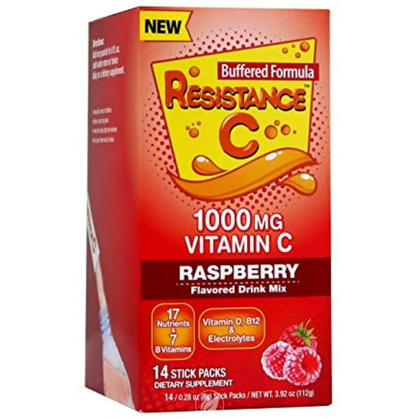 (2 Pack) Resistance C Vitamin C Stick Pack 1000 Mg Raspberry 14Ct