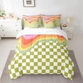 thumbnail image 2 of Homewish Dreamy Cartoon Rainbow Bedding Comforter Set 7pcs, Green Rectangle Abstract Plaid Queen Bedding Sets, Teens Kids Boys Girls Reversible Queen Sheet Sets, Ultra Soft Bedroom Decor, 2 of 7