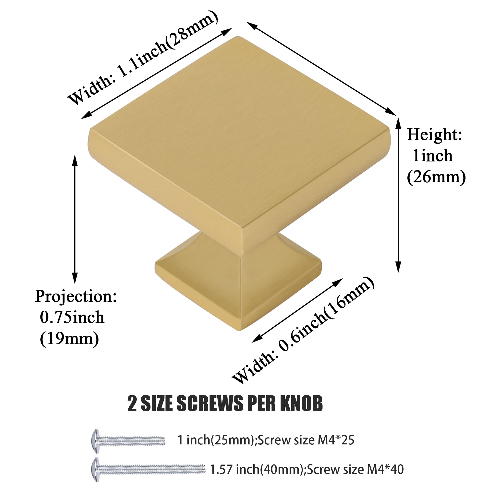 Homdiy 25 Pack Gold Cabinet Knobs Square Drawer Knobs Solid Kitchen Cabinet Hardware