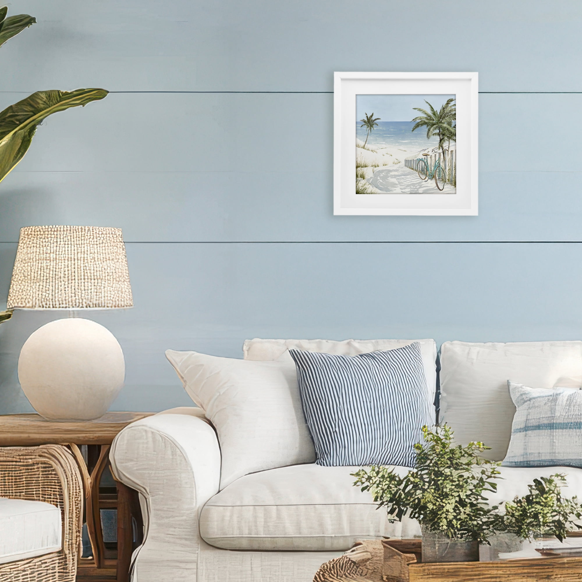 Stupell Industries Beach Bike Coastal Scene White Framed Print Under Glass, design by Lorenzo Collective