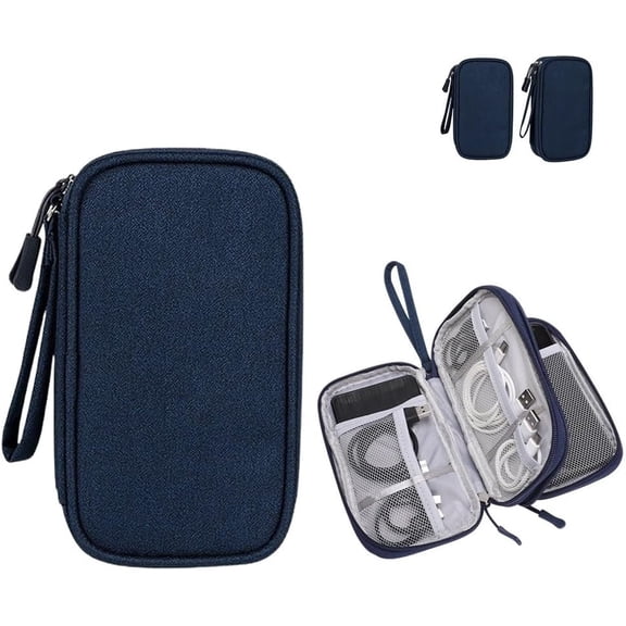 Travel Cable Organizer Pouch,Electronic Accessories Carry Case Tech Bag,Portable Double Layers All-in-One Storage Bag for Cable, Cord, Charger, Phone, Earphone (Navy Blue)(Q)