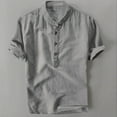 thumbnail image 2 of AHTJRT Men's Linen Henley Tunic 3/4 Sleeve Lightweight Cotton T-Shirt for Beach and Yoga Gray XL, 2 of 5