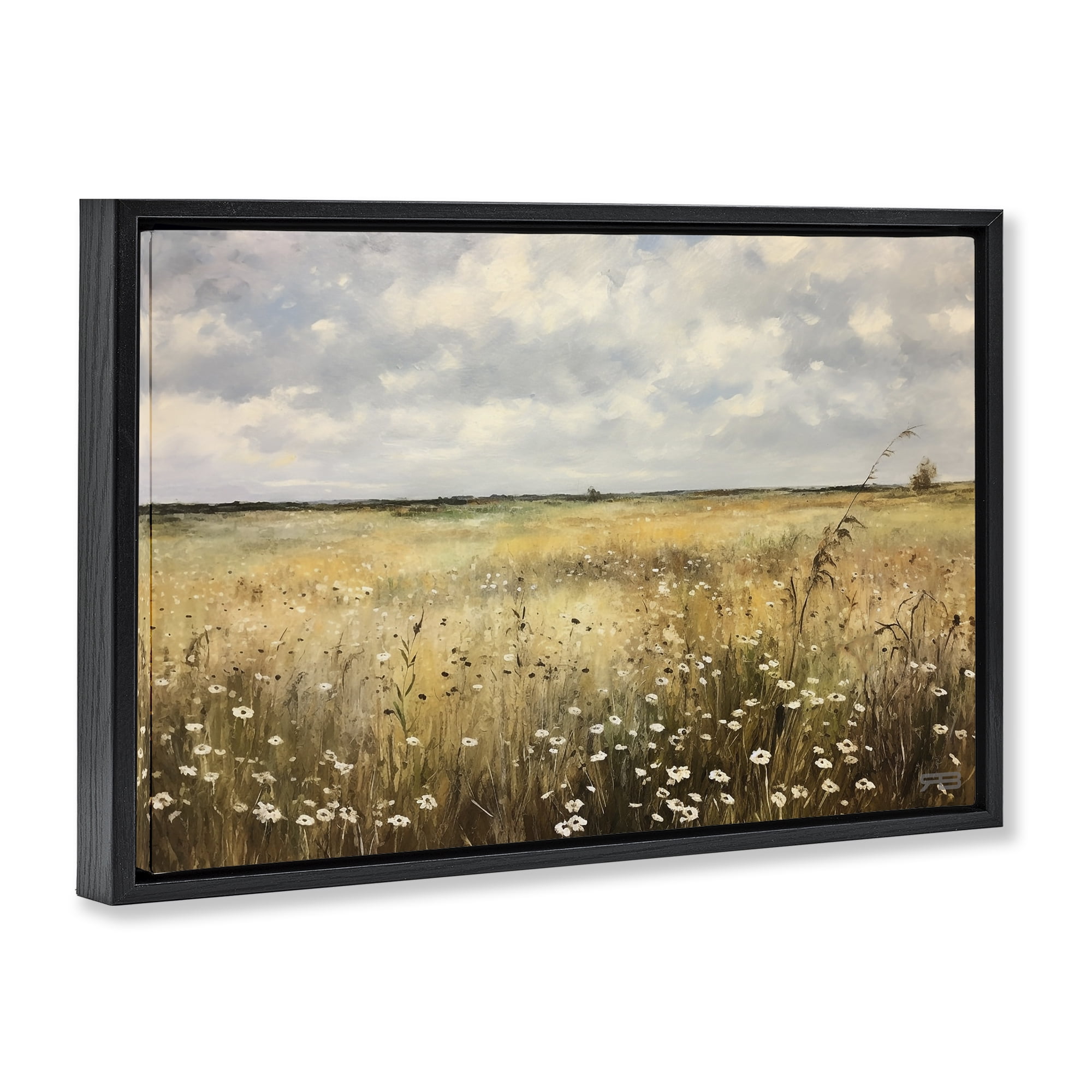 Stupell Industries Traditional County Field Landscape Painting Black Floater Framed Art Print Wall Art, 31 x 21