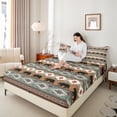 thumbnail image 4 of Feelyou Wildlife Bear Animal Bed Sheets, Western Boho Aztec King Sheets, Brown Green Abstract Sheet Set, Luxury Bedroom Decor, 4-Piece, 4 of 7